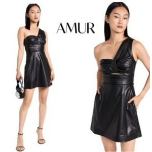 AMUR One-Shoulder Faux Leather Mini Dress Size 6
